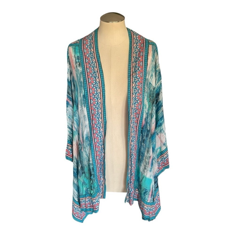 Tolani Collection Kimono 1X Boho Modal Open Front Tie Dye Print